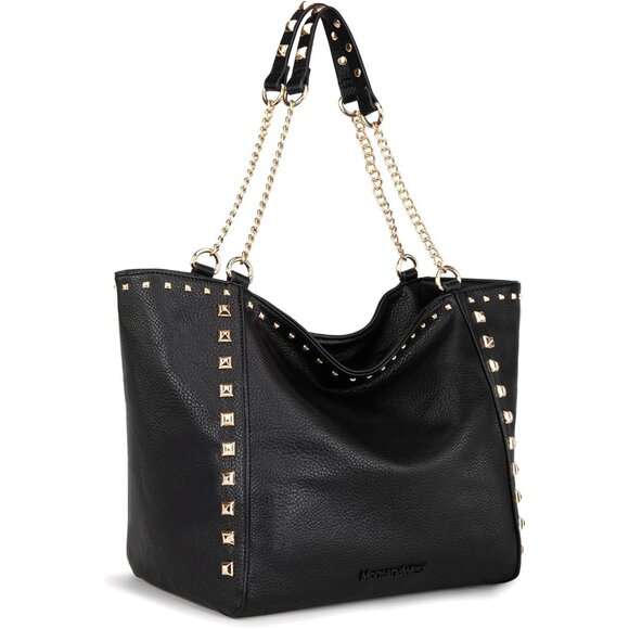 Handbags - Montana West Women's  Xl-black Vegan Leather Large  Oversized Chain Tote Bag